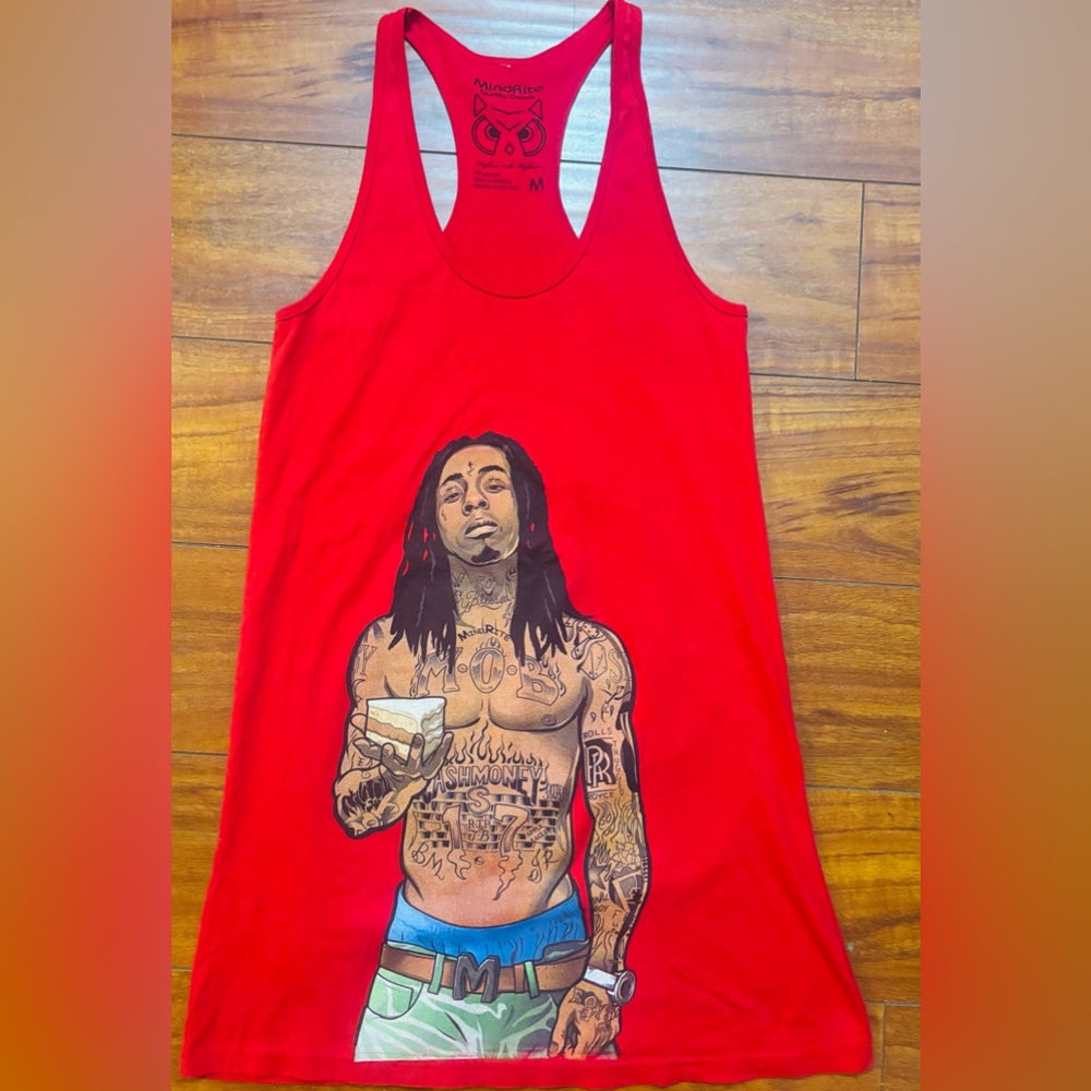 Lili Wayne Cash Money Records Tank Top Sz M Birthday Cake Red/ Black